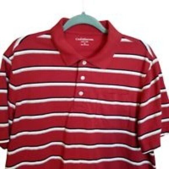 Croft & Barrow Mens Sz XL Red White Striped Short Sleeve Polo Shirt - Picture 3 of 8
